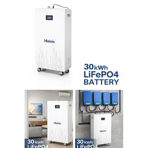 Haisic 30kWh LiFePO4 Smart Energy Storage Battery – Long Backup, Solar Compatible, 5 Years Warranty